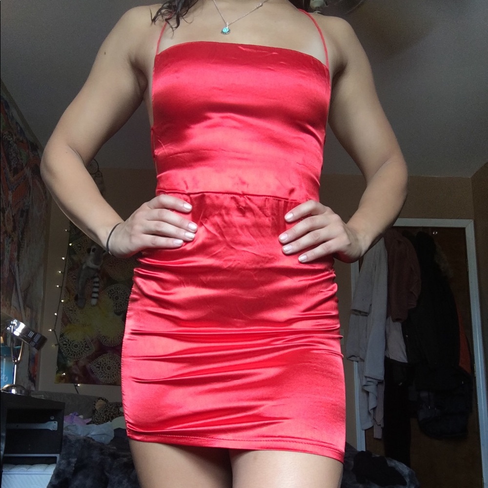 Sexy red hot silk mini dress